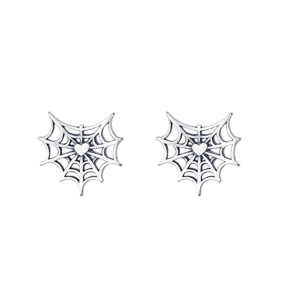 Sterling Silver Cobweb Heart Stud Earrings