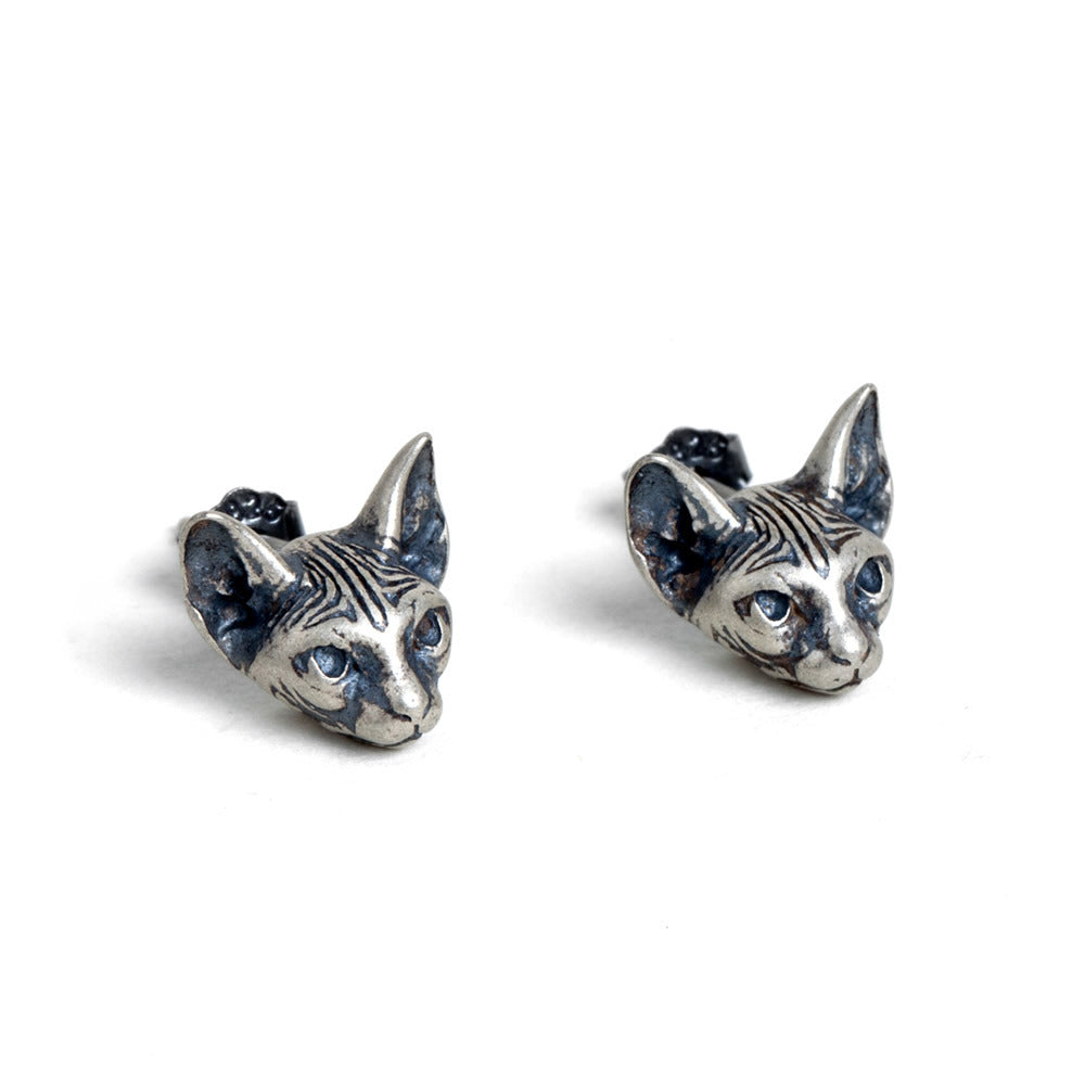 Sterling silver sphynx cat stud earrings