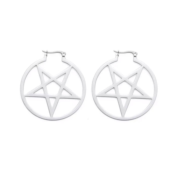 Large pentagram hoop earrings