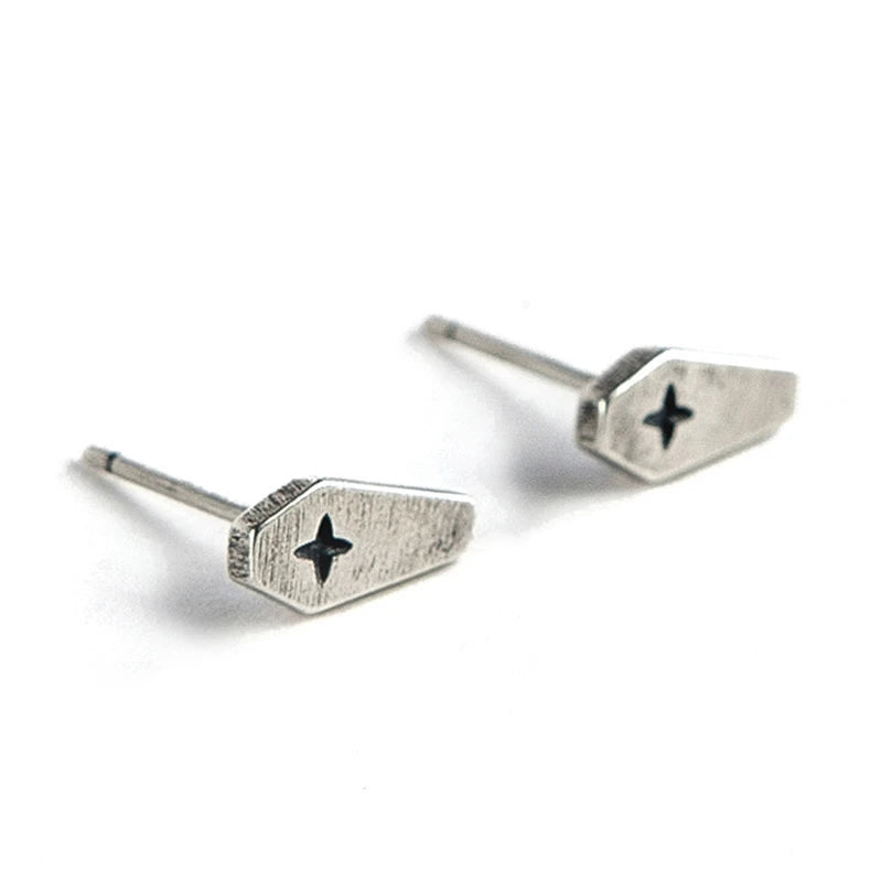 Sterling Silver Coffin Stud Earrings