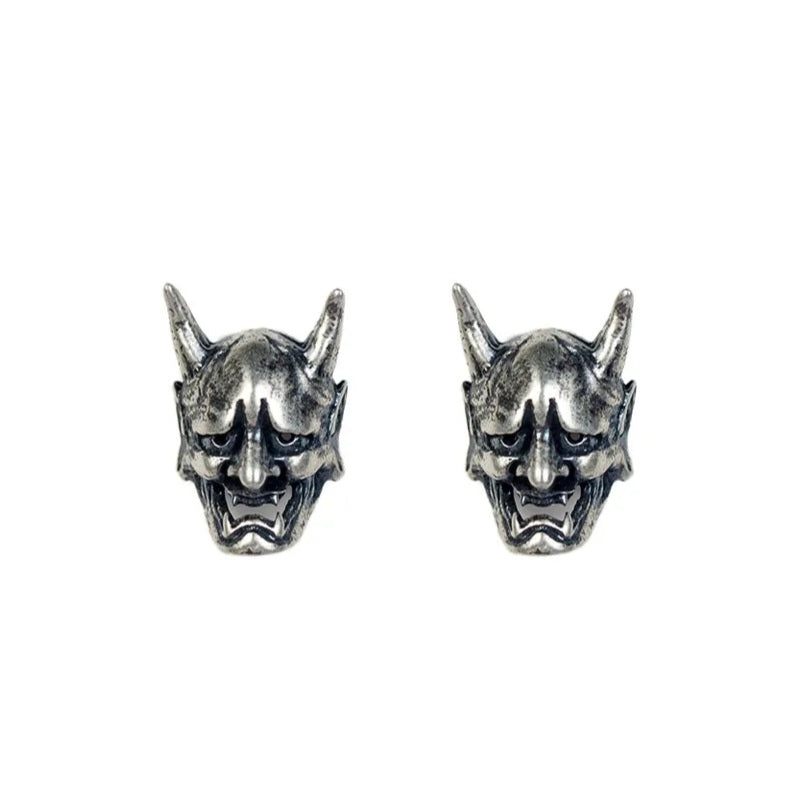 Sterling Silver Hannya Mask Stud Earrings