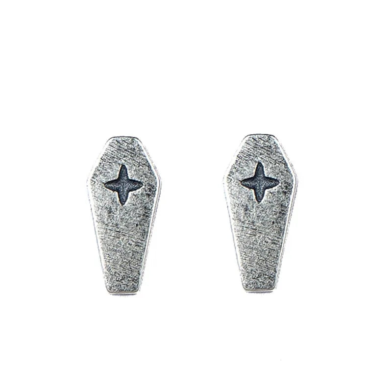 Sterling Silver Coffin Stud Earrings