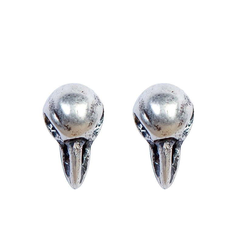 Sterling Silver Small Bird Skull Stud Earrings