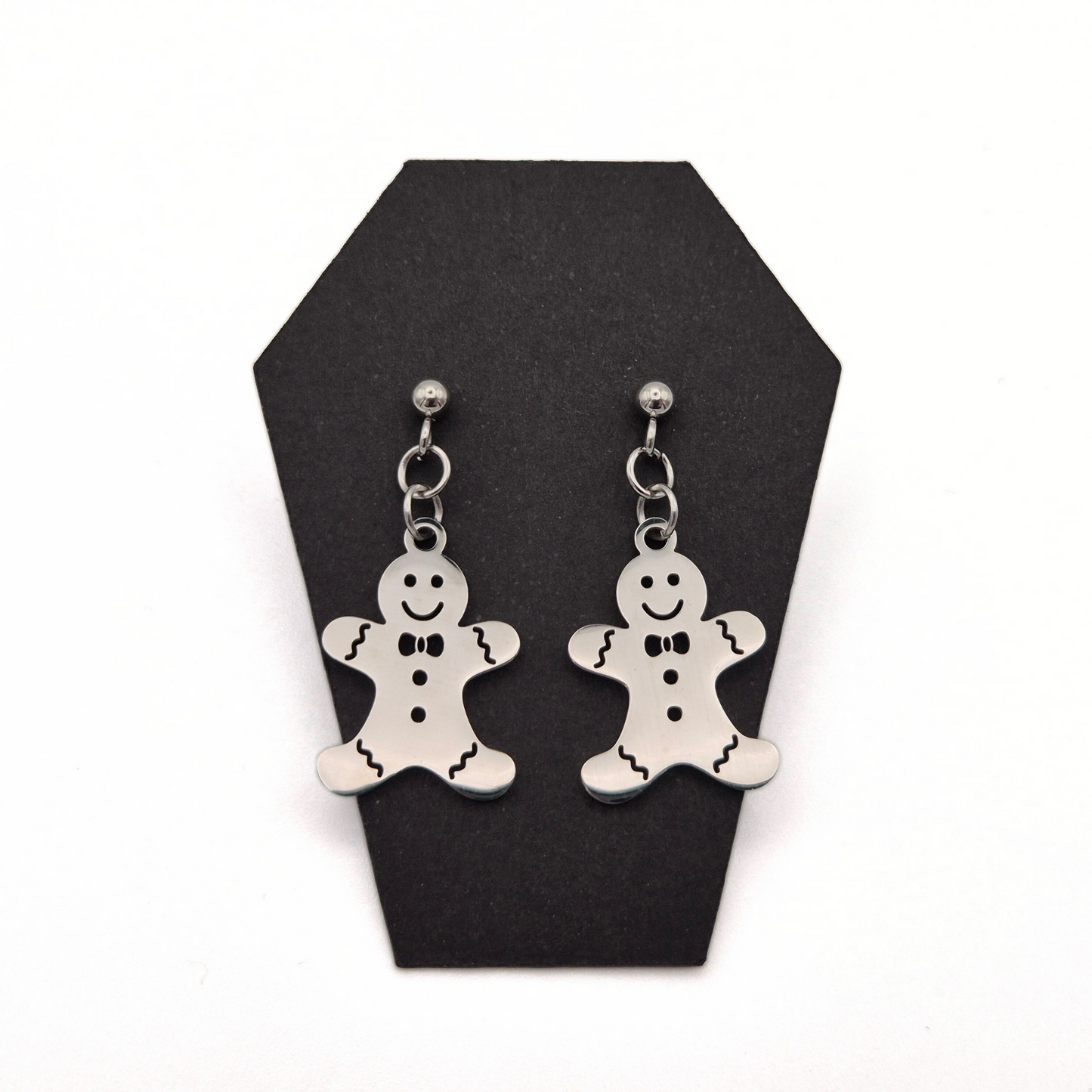 Stainless Steel Christmas Gingerbread Man Stud Earrings (Dangle)