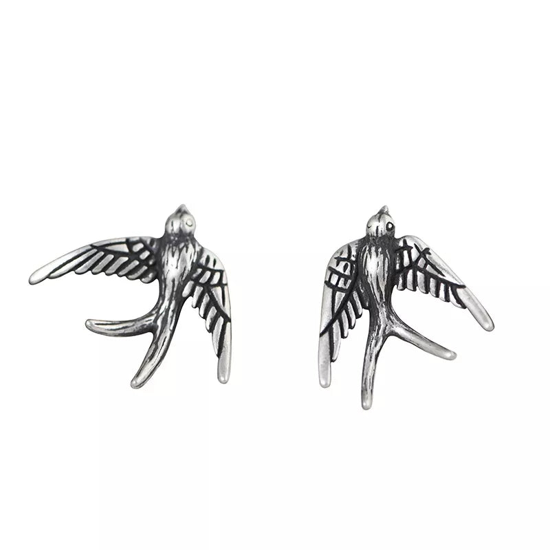 Sterling Silver Swallow Bird Stud Earrings