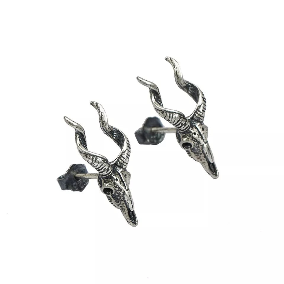 Sterling Silver Antelope Skull Stud Earrings