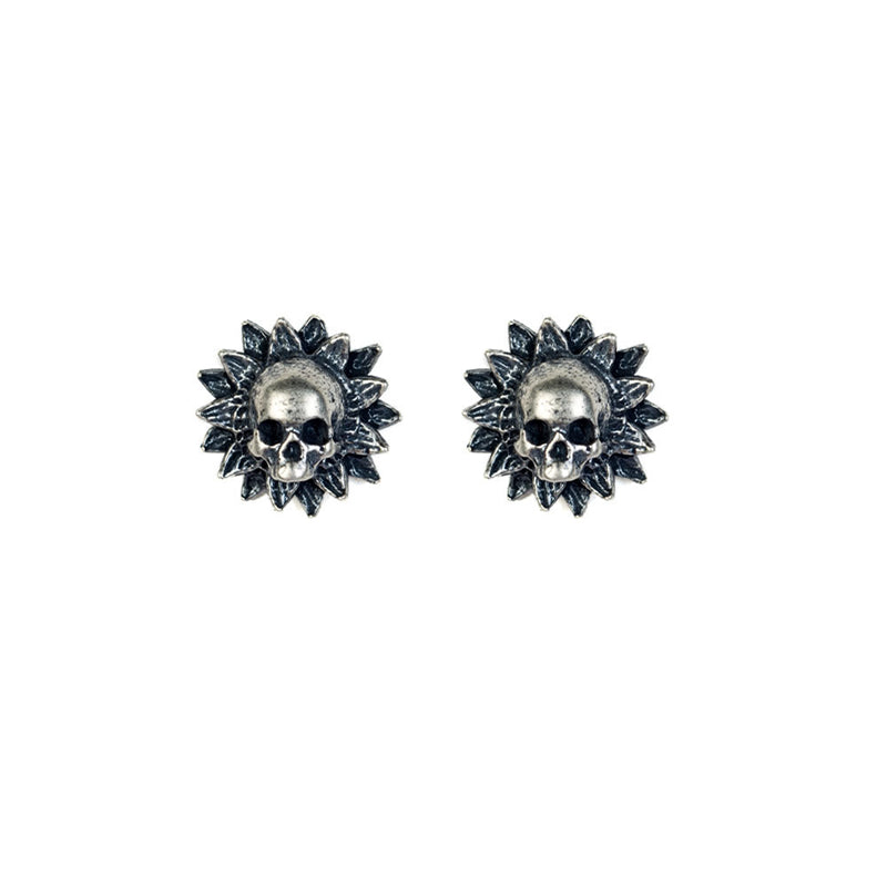 Sterling Silver Flower Skull Stud Earrings