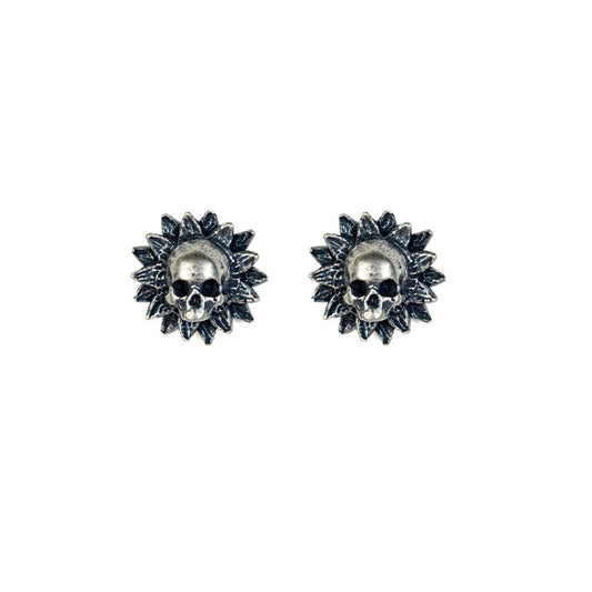 Sterling Silver Flower Skull Stud Earrings