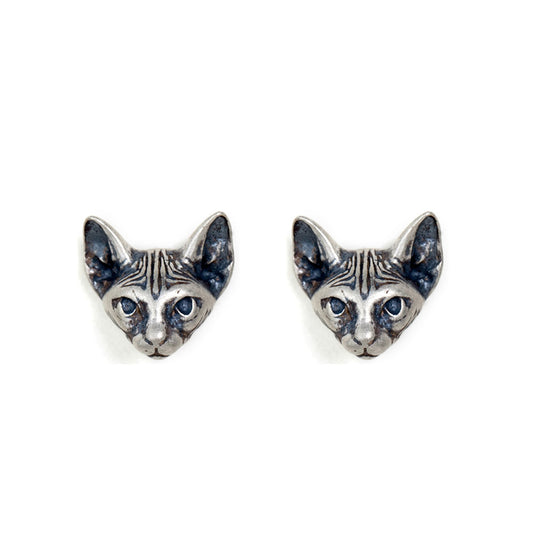 Sterling silver sphynx cat stud earrings