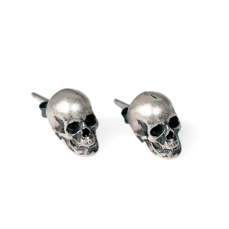 Sterling Silver Human Skull Stud Earrings