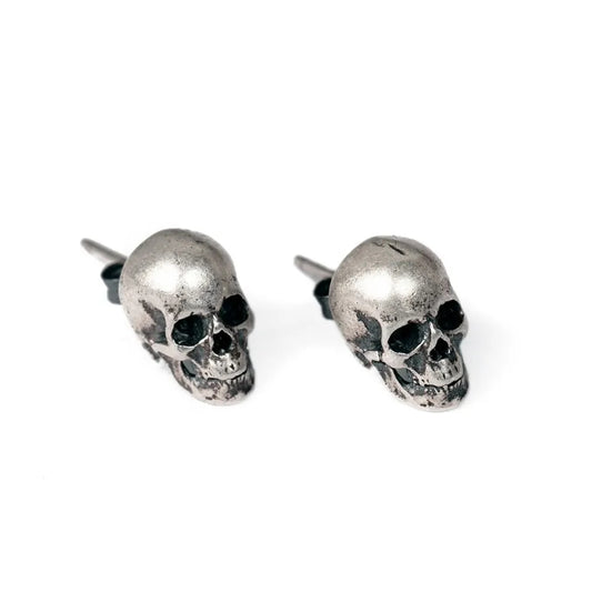 Sterling Silver Human Skull Stud Earrings