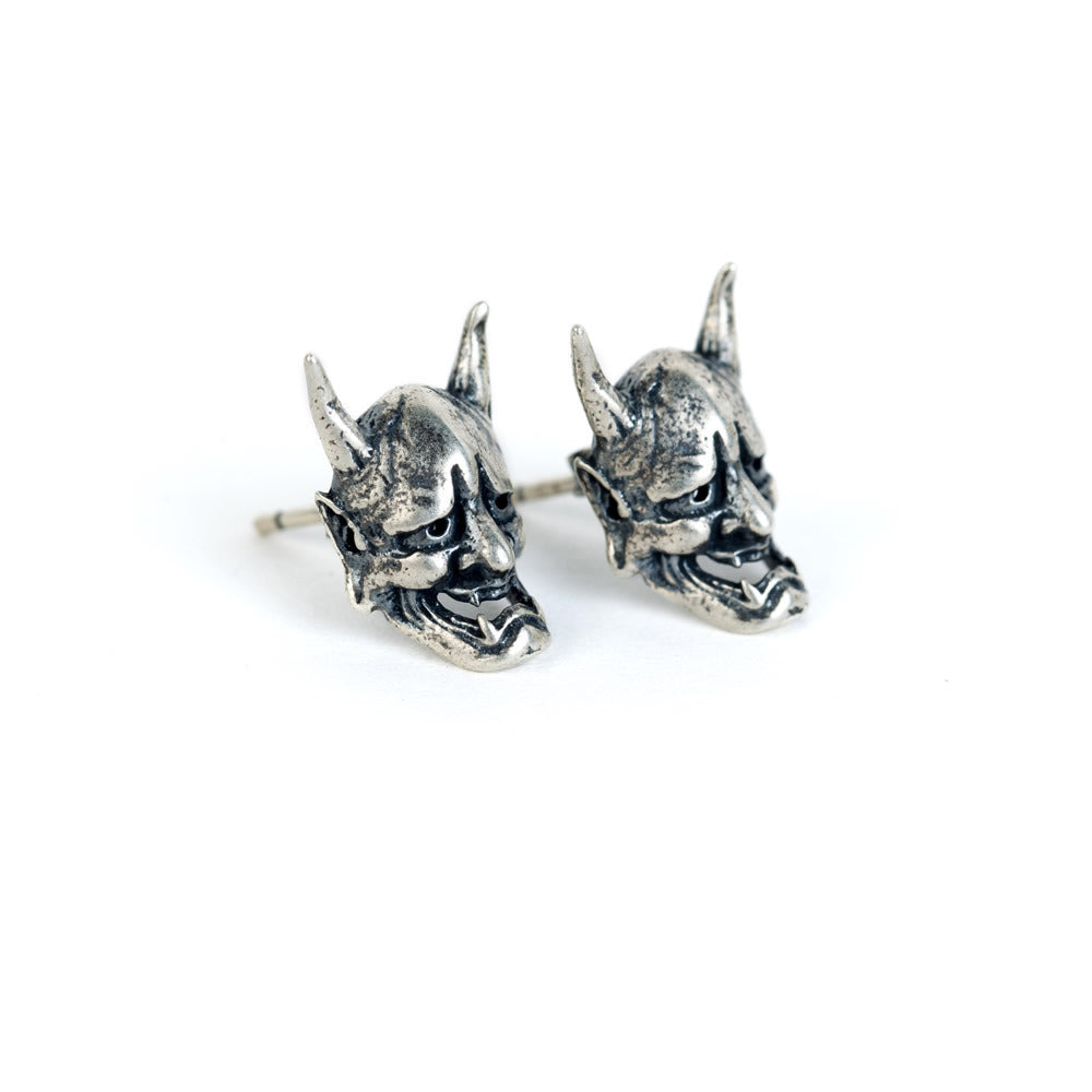 Sterling Silver Hannya Mask Stud Earrings