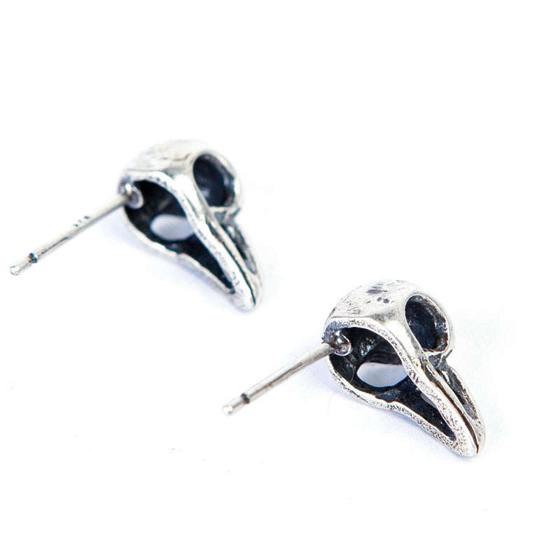 Sterling Silver Small Bird Skull Stud Earrings