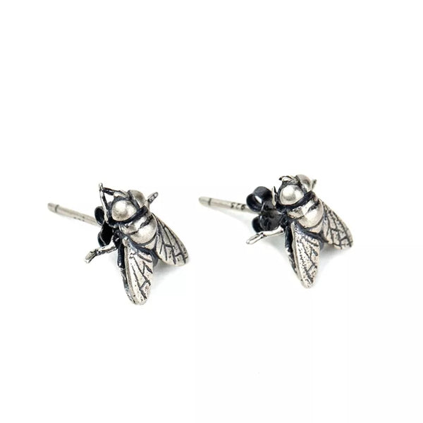 Sterling silver fly stud earrings