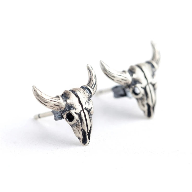 Sterling Silver Bull Skull Stud Earrings