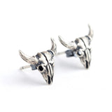 Sterling silver bull skull stud earrings