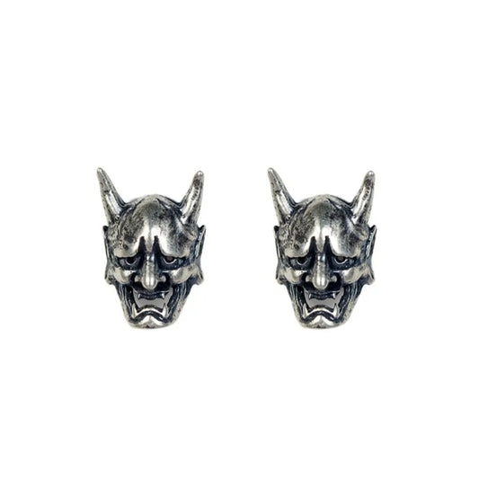 Sterling Silver Hannya Mask Stud Earrings