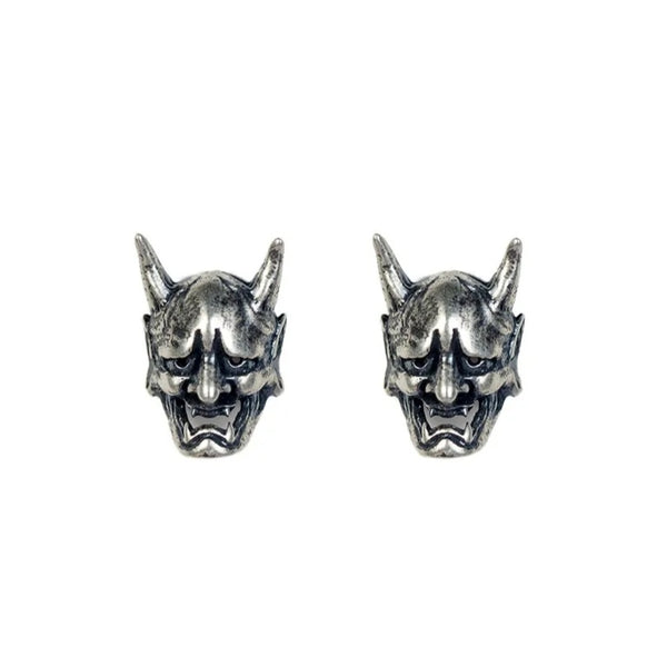 Sterling silver Hannya mask stud earrings