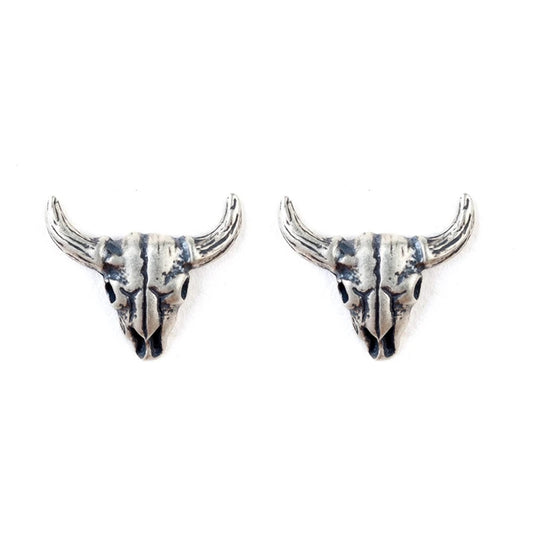 Sterling Silver Bull Skull Stud Earrings