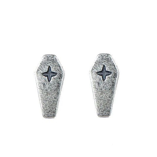 Sterling Silver Coffin Stud Earrings