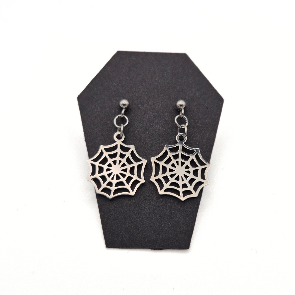 Stainless Steel Cobweb Stud Earrings (Dangle)