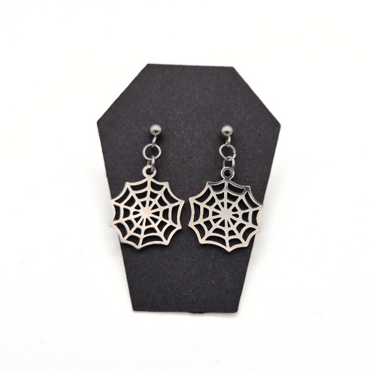 Stainless Steel Cobweb Stud Earrings (Dangle)