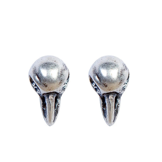Sterling Silver Small Bird Skull Stud Earrings