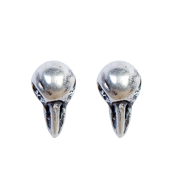 Sterling silver small bird skull stud earrings