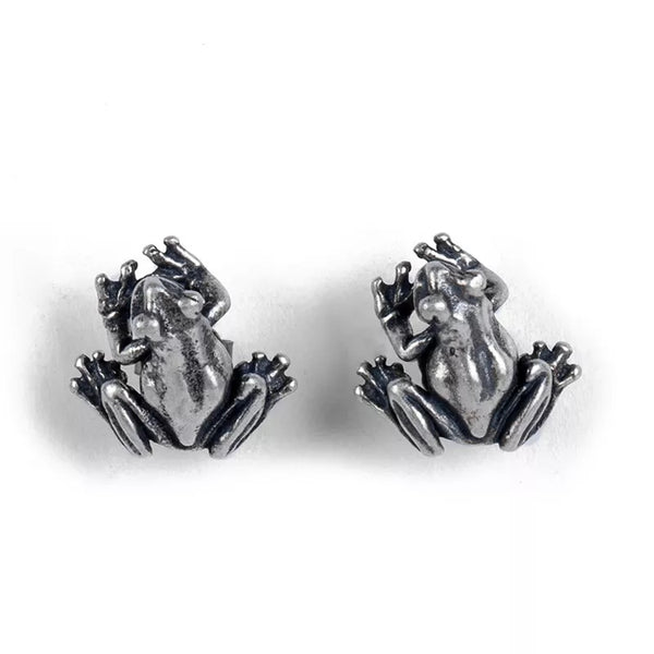 Sterling silver frog stud earrings
