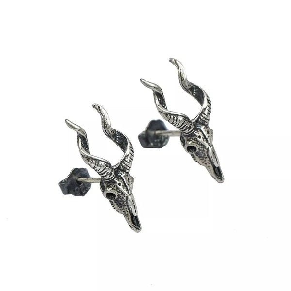 Sterling silver antelope skull stud earrings