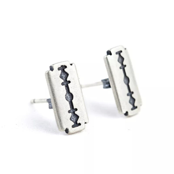 Sterling silver razor blade stud earrings